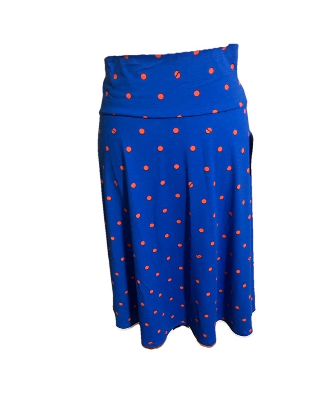 LuLaRoe A-Line Skirt Sz L AZURE Polka Dot Print Closet Staple Feminine Flowy